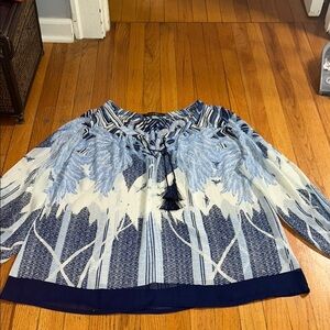 Rose & Olive Blue and White Tie Front Blouse